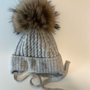 Chic Gray Knit Kids Hat with Faux Fur Pom-Pom